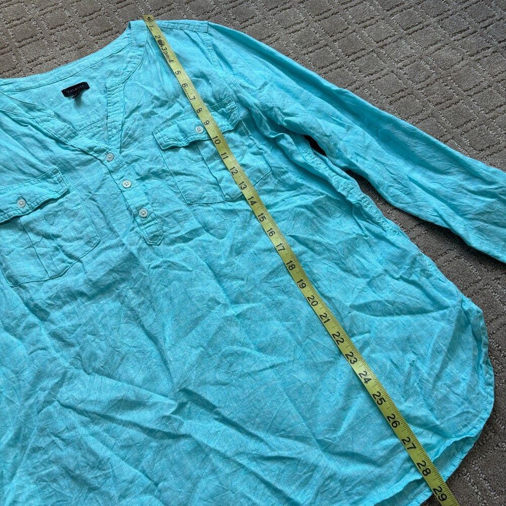Talbots Linen Button Down Shirt Womens XL Aqua Blue Roll Tab Sleeve Casual Beach - Picture 5 of 6